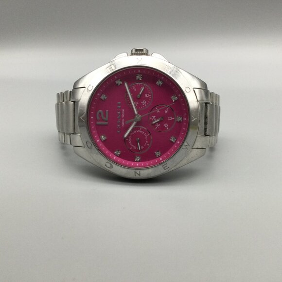 Coach Tristen Watch Women 37mm Silver Tone Day Date Pink Dial New Battery 6" - Picture 4 of 13